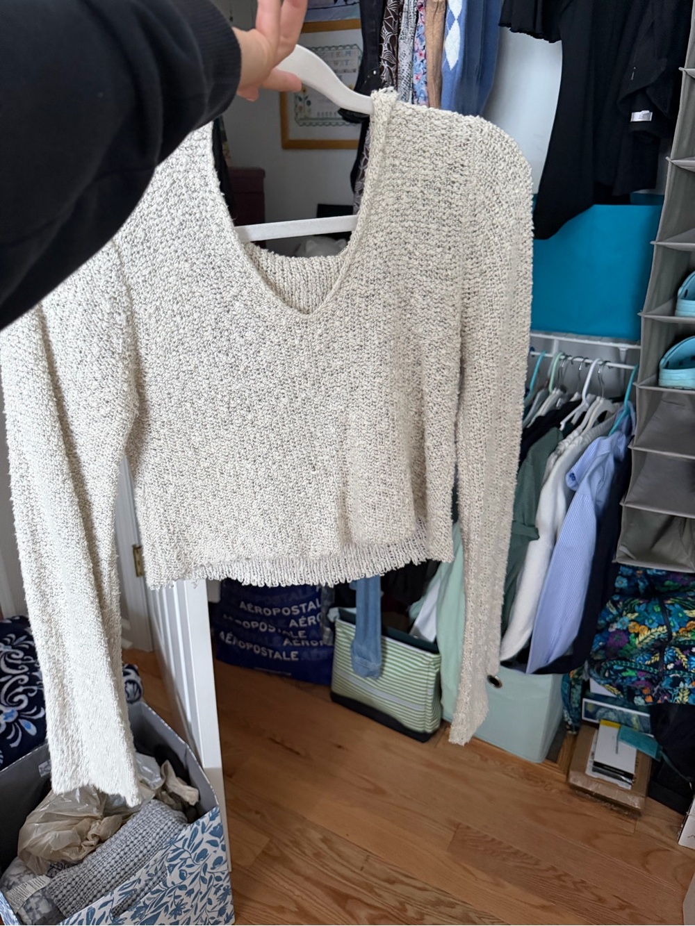 Cream V-Neck Lightweight Knit Sweater